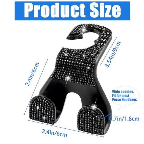 Bling Car Purse Hooks 2Pcs, Durable Car Headrest Hook, Holds 44Lbs, Double-Hooks, Wide-Opening, Rhinestone Automobile Purse Hangers Holder, Bling Car Accessories for Women, Black - color: Bling Black
