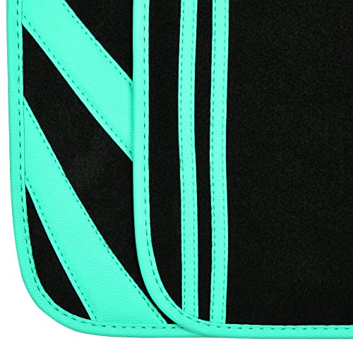 CAR PASS Mint Green Edge Leather Car Floor Mats, Universal Car Mats with Double Stitch Line and Anti-Slip Backing Design, for Cute Girly Women, Fit 95% Automotive,SUVs,Sedan,Vans (Black and Mint) - color: Black with Mint