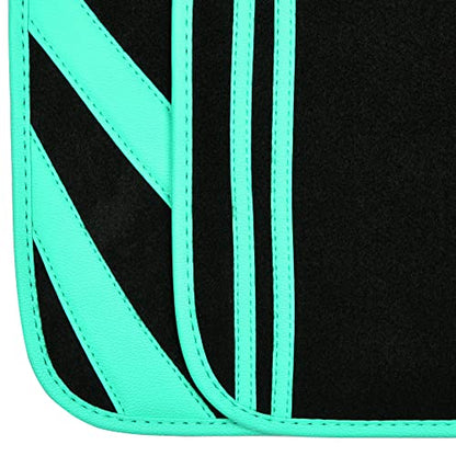 CAR PASS Mint Green Edge Leather Car Floor Mats, Universal Car Mats with Double Stitch Line and Anti-Slip Backing Design, for Cute Girly Women, Fit 95% Automotive,SUVs,Sedan,Vans (Black and Mint) - color: Black with Mint