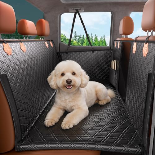 JOYTUTUS Back Seat Extender for Dogs, PU Leather Dog Car Seat Cover with Hard Bottom, Dog Hammock with Mesh Window, Dog Car Seat Cover for Full Size Truck&SUV, Holds 440 lbs - color: Black&Orange, size: For Full Size Truck&SUV