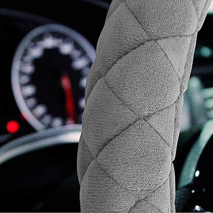 HAOKAY Luxury Fluffy Steering Wheel Cover for Men Women,Soft Warm Short Plush Steering Wheel Cover Gray Fuzzy with Universal 14.5-15 Inch - color: GREY