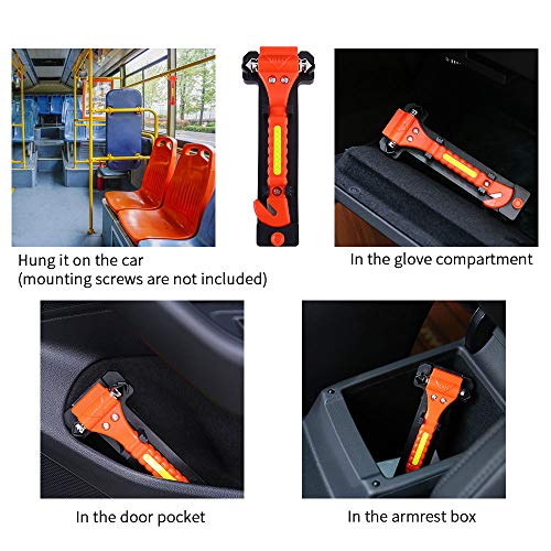 2 PCS Go DeCho Car Safety Hammer Emergency Escape Tool with Seat Belt Cutter and Vehicle Window Glass Breaker with Light Reflective Tape