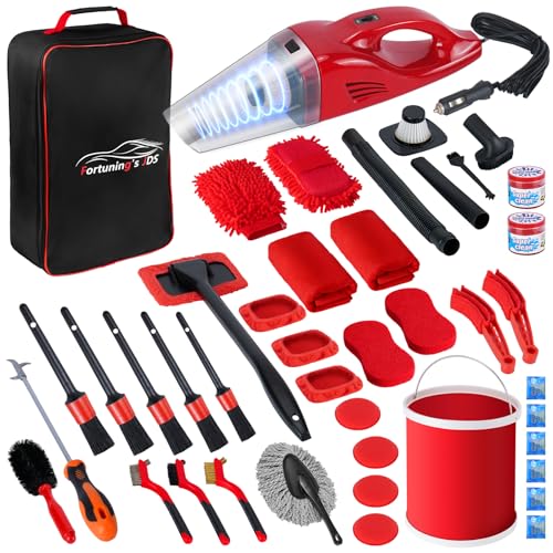 43PCS Car Detailing Kit Interior Cleaner, Auto Detailing Kit, Car Vacuum Car Interior Detailing Kit, Car Wash Kit with Bucket Detailing Brush Set Car Accessories for Motorcycle, Cars, Bikes, Wheels - color: 43PCS
