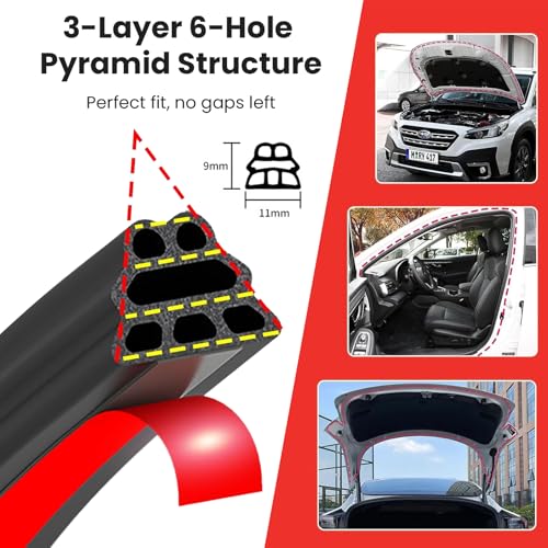 Car Door Rubber Seal Strip, Universal Automotive Weather Stripping Double Layer Self-Adhesive Weatherstrip, Soundproof Sealing Strip for Cars, Trucks, RVs, Pickups (16.4FT) - size: 16.4FT