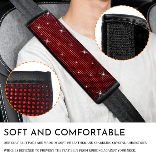 2PCS Bling Seat Belt Covers, Seat Belt Cover Pad, Car Seatbelt Shoulder Pads with Rhinestone, Auto Accessories Comfortable Automotive Neck Shoulder Mat Cushion for Car Truck SUV (Red) - color: Red