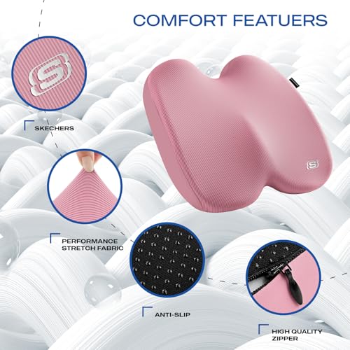Skechers Seat Cushion, Ergonomic Memory Foam Cushion for Long Sitting Hours on Office & Home Chair, Car Seat Cushion for Sciatica, Coccyx Cushion,Pink - color: Pink