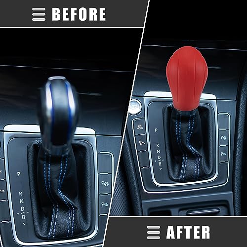 Motoforti Universal Car Gear Shift Cover Comfortable Handbrake Shifter Cover, Anti-Slip, Silicone, Red, 2 Pcs - color: Red