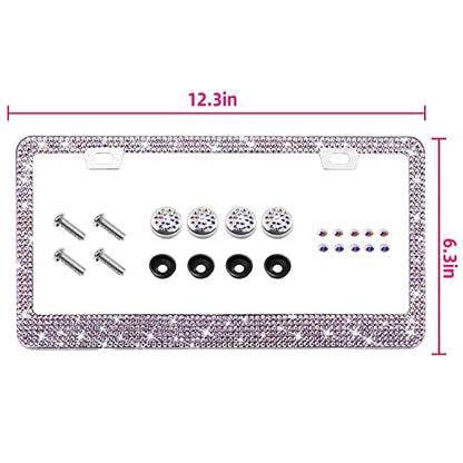 Bling Rhinestone License Plate Frame for Women，Diamond Sparkly License Plate Frames| Stainless Steel Frames & Over 1200 pcs Finest 14 Facets Black Glass Crystals Premium Diamond+GiftBox(Colorful) - color: Colorful-2PK