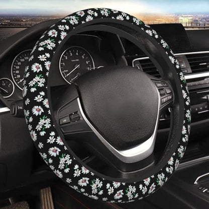 Daisy Flower Print Elastic Steering Wheel Cover Universal 15 Inch - color: 2