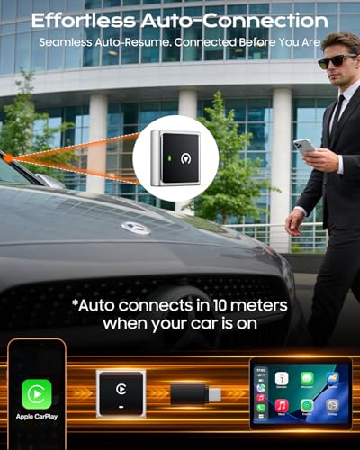 Houflody Wireless CarPlay Adapter for Apple iPhone iOS 10+, (2026 Upgrade) Mini Aluminium CarPlay Adapter Converts Wired to Wireless, Plug & Play, Auto Connect Fast and Stable, with USB-C, Silver - color: Silver