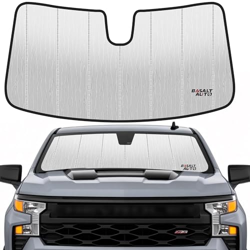Windshield Sun Shade Compatible for Chevy Silverado GMC Sierra 1500 2020-2026 2500 HD 3500 HD Silver Reflective Foldable Front Sun Visor Sunshade Protector - size: 2019-2025-Silverado-1500