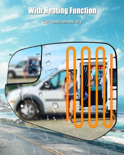 Heated Mirror Glass with Holder and Blind Glass Replace DT1Z17K707H FO1324168, Driver Left Side Mirror Fit for Ford Transit 2014-2023 - size: Driver Side