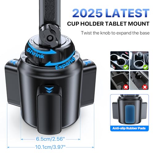 Miracase [2025 Latest Upgraded Cup Holder Tablet Mount for Car, [High-Rise Clamp Arm] Adjustable Long Neck Car Tablet Holder Compatible with iPad, Pro, Air, Mini & All 6.1-12.9" Tabs - style: Tablet Mount