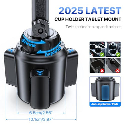 Miracase [2025 Latest Upgraded Cup Holder Tablet Mount for Car, [High-Rise Clamp Arm] Adjustable Long Neck Car Tablet Holder Compatible with iPad, Pro, Air, Mini & All 6.1-12.9" Tabs - style: Tablet Mount