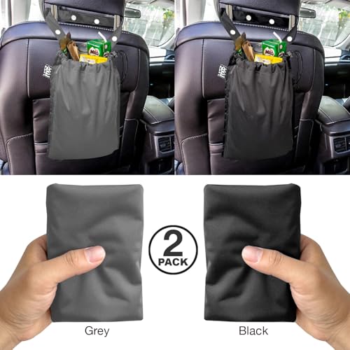 2 Pack Leakproof Car Trash Bags Detachable Waterproof Garbage Bags with Drawstring Hanging Organizer for Back Seat & Travel Grey & Black - color: Grey & Black