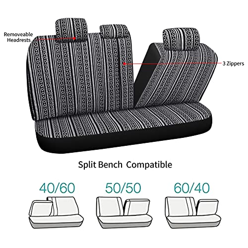 Pariitadin Baja Saddle Blanket Car Seat Covers Full Set with Seat Belt Pads, Washable Breathable Striped Woven Cloth Seat Covers for Cars, Universal Fit Most Cars, Airbag Compatible, Black/White - color: Black/White, size: FULL SET