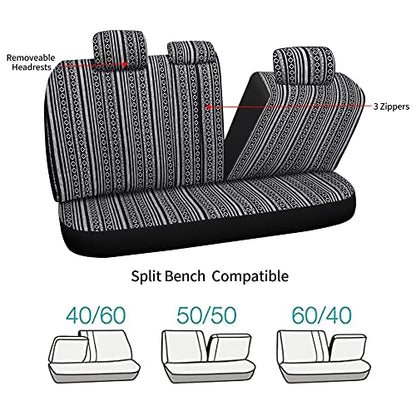 Pariitadin Baja Saddle Blanket Car Seat Covers Full Set with Seat Belt Pads, Washable Breathable Striped Woven Cloth Seat Covers for Cars, Universal Fit Most Cars, Airbag Compatible, Black/White - color: Black/White, size: FULL SET