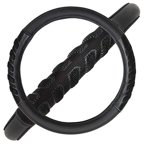 Flying Banner car Steering Wheel Cover Faux Leather Massage Universal fit 3D Honeycomb Hole Anti-Slip Sporty 15 Inches (Black Black) - color: Black black