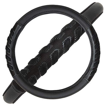 Flying Banner car Steering Wheel Cover Faux Leather Massage Universal fit 3D Honeycomb Hole Anti-Slip Sporty 15 Inches (Black Black) - color: Black black