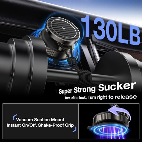 Vooii for Magsafe Car Mount Charger (15W Wireless Faster Charging) (130+LB Strongest Suction & 3000gf Magnetic) (360° Adjustable) Vacuum Car Phone Holder, Phone Holders for Your Car for iPhone 17-12 - color: Titanium Black