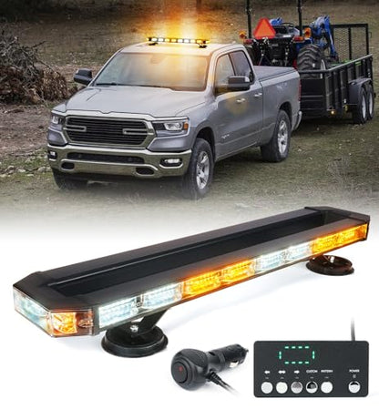 LUMENIX 26-Inch LED Rooftop Strobe Emergency Lights Bar for Vehicles, w/Controller Heavy-Duty Magnetic Mount Safety Beacon Construction Light for Trucks Roof Top Traffic Lightbar - Amber and White - color: Amber and White