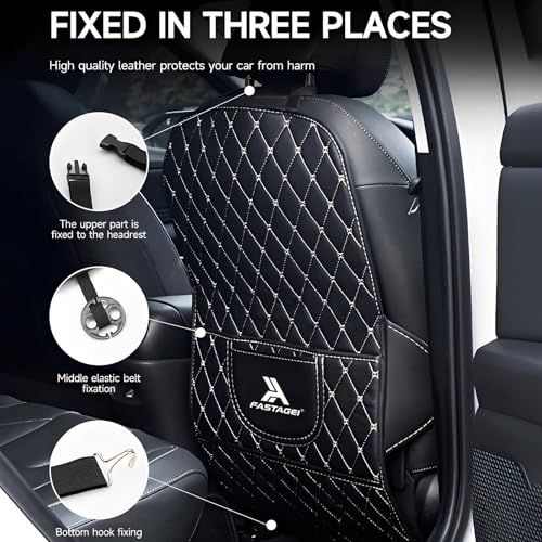Universal Car Kick Mats Back Seat Protector with Storage Pockets, Premium Leather Car Seat Back Cover Protector Waterproof Scratch-Resistant Easy Clean
