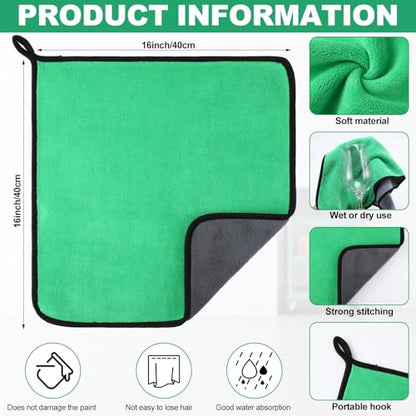 Tallew 12 Pcs Microfiber Towels for Cars, 800 GSM Plush Drying Cleaning Cloth Bulk, 16 x 16 Inch Thick Absorbent Wash Detailing Towels for Car Polishing, House, Kitchen Cleaning(Green) - color: Green