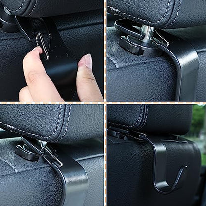 Car Seat Headrest Hooks, Car Organizer Hanger Storage Hooks for Handbags Purses Groceries Backpack Coat 4 Pack (Black) - color: Black