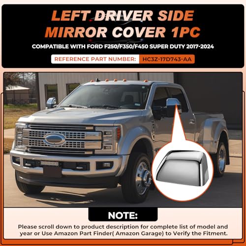 Chrome Tow Mirror Cover Caps Left & Right Rearview Side Mirror Covers Compatible with Ford F250 F350 F450 Super Duty 2017-2024 Replaces HC3Z-17D743-AA-1 Pair - size: Fit for Ford F250 F350 F450 2017-2024-Chrome