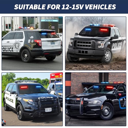 4X 6.1 inch Emergency Strobe Police Lights Red/Blue 24 LED Waterproof Hazard Warning Flashing Safety Dash Front/Rear/Side Windshield Lights for First response vehicle Trucks Car - color: Red/Blue