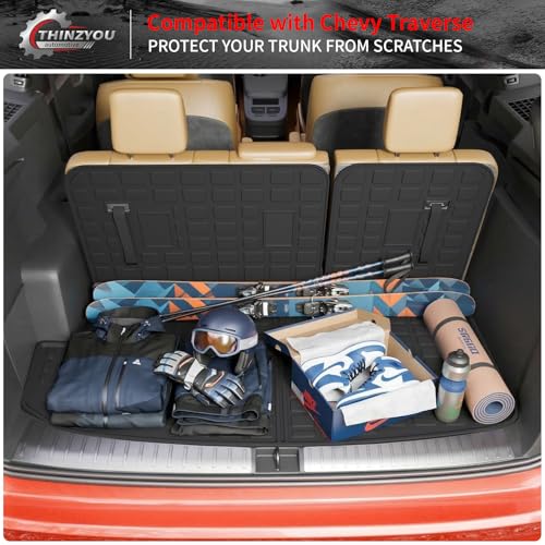 Cargo Mat Compatible with 2018-2023 (Fit 2024 Traverse Limited) Chevrolet Traverse Cargo Liner Trunk Liner Back Seat Cover Protector 2023 Chevy Traverse Accessories (Trunk Mat+Backrest Mats) - style: For Chevrolet Traverse | 2018-2023