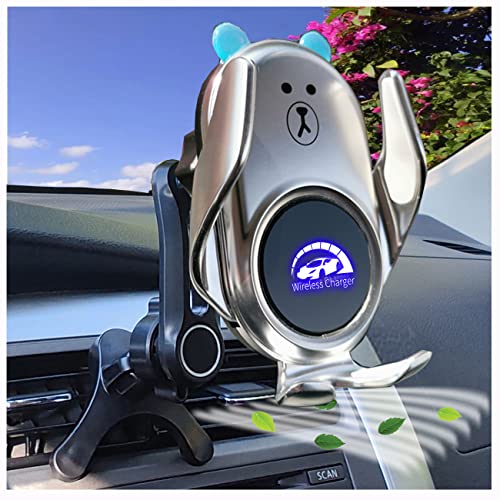 Phone Mount for Car Wireless Charger Auto Clamping with Rotatable Vent Clip Cute Bear for iPhone Samsung Andriod Phone - style: Silver bear