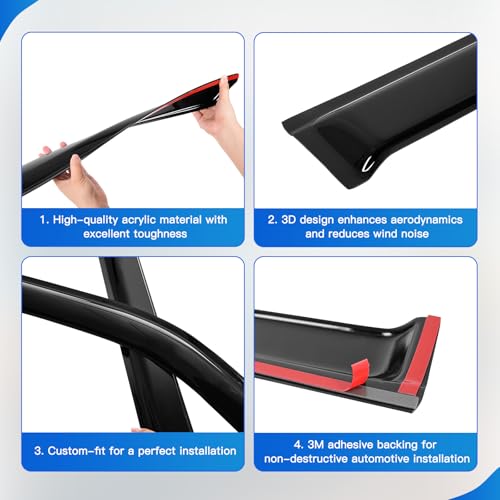4Pcs Window Vent Visors, Outside-Mount Window Deflectors, Rain Guards for 1999-2016 Ford F250 F350 F450 F550 SuperCrew Cab - size: 1999-2016 F250 F350