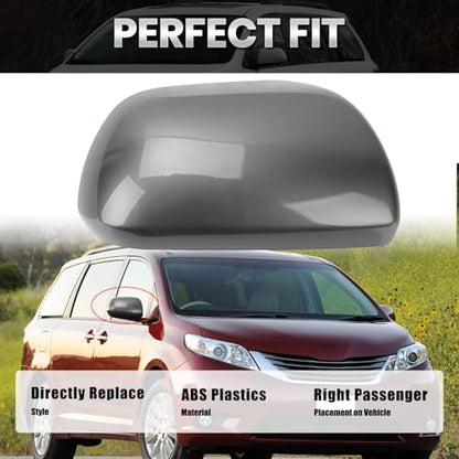 Compatible with 2012-2020 Toyota Sienna Right Side Mirror Cover Cap, Gray Passenger Side Clip-on Mirror Cap Replacement Without Turn Signal Light Replaces for 87915-08021-B1 - color: Right Gray