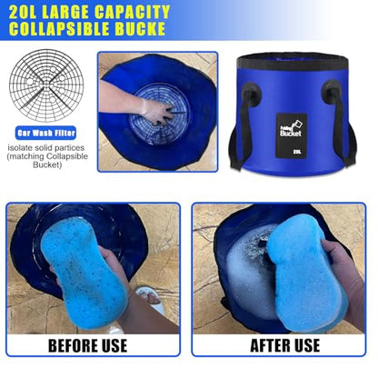21Pcs Car Wash Kit,62" Car Wash Brush Mop with Long Handle,Car Cleaning Kit,Car Detailing Brush Set,Car Wash Bucket with Filter,Windshield Window Squeegee for Cars RV Truck Boat (Blue)