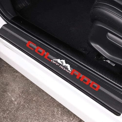 MAXMILO 4Pcs Car Door Sill Protector Reflective 4D Carbon Fiber Leather Sticker Decoration Door Entry Guard Accessories Compatible with Colo4x4rado Off Road (Red) - color: Red