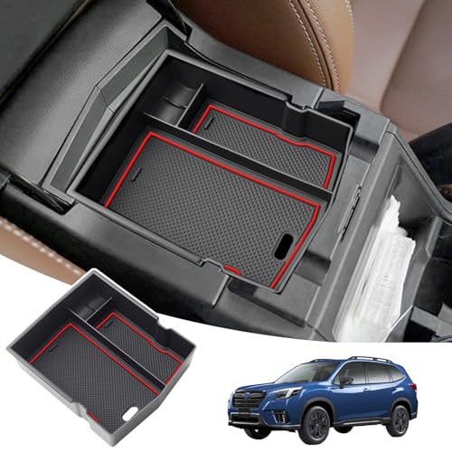 JKCOVER Upgraded Design Center Console Organizer Tray Compatible with Subaru Forester 2024 2023 2022 2021 2020 2019 Interior Armrest Insert Storage Box Easy Removal Accessories, Red Trim - color: Red