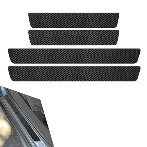 Car Door Sill Protector, Carbon Fiber Scratch-resistant & Anti-slip Door Sill Protector Strips, Stylish Sporty Vehicle Decal Accessories, for Most Vehicles, Sedans, SUVs (Black)