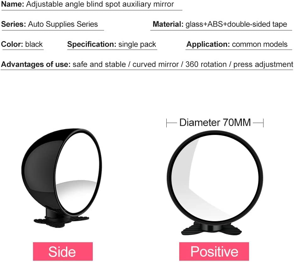 Biqing Blind Spot Mirrors, Universal Car Accessories, 360 Adjustable, Convex, Black, 2.75 Inch, Rear View Mirror, Auto Auxiliary Mirror, 1PC