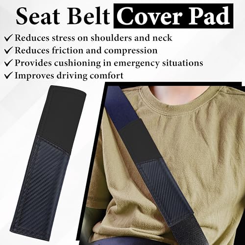 ecocstm 2 PCS Car Seat Belt Cover Pad, Carbon Fiber Safety Seatbelt Shoulder Strap Covers, Breathable Leather Soft Harness Pad, Interior Car Accessories, Universal for SUV, Truck, RV (Black - color: Black