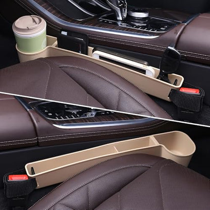 Car Seat Gap Filler, Multifunctional Seat Side Gap Filler with Cup Holder & Organizer, Gap Stopper Universal Fit Car SUV Truck Fill The Gap Between Seat & Console Set of 2 (Beige) - color: Beige