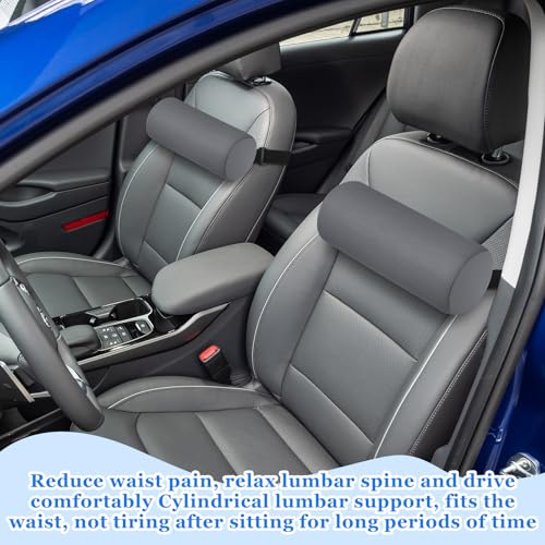 Wenqik 2 Pcs Lumbar Support Pillow Lumbar Roll Lower Pillow Office Seat Cushion with Adjustable Strap and Washable Cover for Travel Gaming Chair Car Seat Pain Relief(Grey) - color: Grey