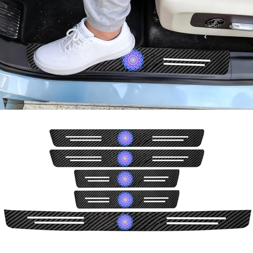 Mandala 5PCS Car Door Sill Protector,Carbon Fiber Leather Door Sill Sticker,Decor Doors Sill Scuff Plate Sticker for All Car Models,Datura Gifts for Men Women,Mandala Car Accessories Decor - color: Mandala