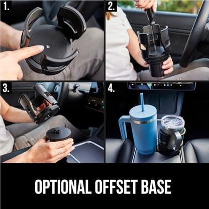 GORILLA GRIP Patent Pending Adjustable Car Cup Holder Expander, Keeps Water Bottle Secure, Expands to Fit 18 to 48 oz Large Bottles, Yeti, Owala, Stanley with Handle, Coffee Mug Insert for Cars, Black - color: Black
