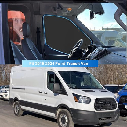 Front Side Window Sun Shade with Suction Cups for 2015-2024 Fo-rd Transit Van High and Medium Roof, Foldable Window Sunshade Sun Visor Protector, Side Shades Blocks UV Ray Heat, Pack of 2 - size: Silver & Black-Fit 2015-2024 Ford Transit