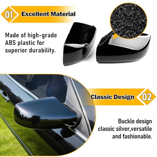 Moonlinks 1Pair Compatible with 2007 2008 2009 2010 2011 2012 Nissan Altima 2.5L Mirror Cover Replacement, Glossy Black Left Driver Side & Right Passenger Side Door Rearview Side Clip-on Mirror Cap - color: Pair Black