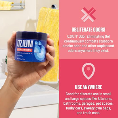 Ozium Odor Eliminating Gel - 4.5oz Air Freshener Alternative for Smoke, Pets, and Musty Odors - Long Lasting Odor Remover for Cars, Homes, Closets and Small Spaces - Wild Cherry - size: 4.5 Ounce (Pack of 4)