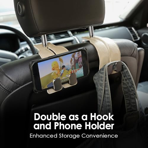 KINIVA Car Seat Headrest Storage Hooks, Set of 2, Suede PU Leather, Double Hooks (06-White) - color: 06-White
