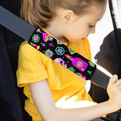 Fashion 2PCS Car Belt Covers, Goth Gothic Skull Mushroom Magic Witch Witchy Protect Your Shoulders Car Safety Seat Belt Strap - color: Color845