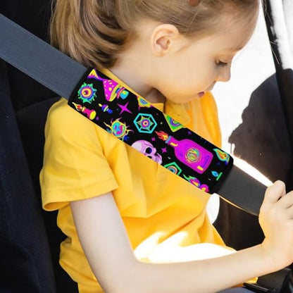 Fashion 2PCS Car Belt Covers, Goth Gothic Skull Mushroom Magic Witch Witchy Protect Your Shoulders Car Safety Seat Belt Strap - color: Color845